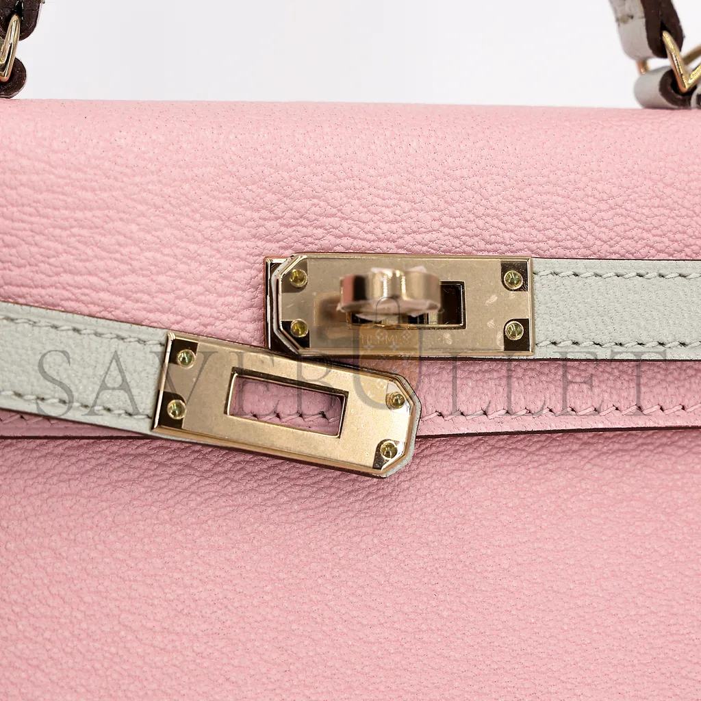 H**mes mini kelly ii goatskin cherry blossom pink milkshake platinum buckle (19*12*5.5cm)